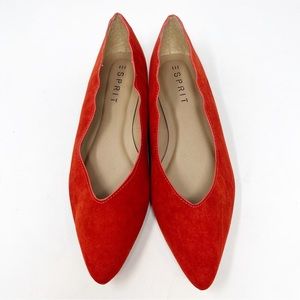 ESPRIT PERRI RED FAUX VEGAN LEATHER SUEDE POINTED TOE FLATS WOMENS 9.5 NEW